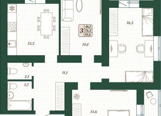 Продаю 3-комнатную квартиру, 76.3 м2, поселок городского типа Стройкерамика