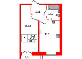 Продажа 1-ком. квартиры, 34.6 м2, деревня Скотное, Рождественская улица, 2