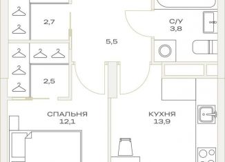 Продам 1-ком. квартиру, 40.8 м2, Москва