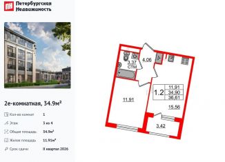 1-ком. квартира на продажу, 34.9 м2, посёлок Стрельна