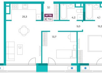 Продажа 2-ком. квартиры, 70.6 м2, Симферополь, улица Воровского, 24