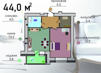 Продам 1-комнатную квартиру, 44 м2, Воронеж, Советский район, Путиловская улица, 19/1