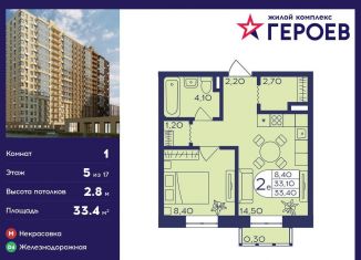 Продажа однокомнатной квартиры, 33.4 м2, Московская область, микрорайон Центр-2, к406с2