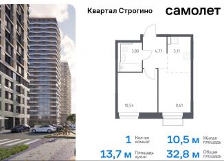 Продам однокомнатную квартиру, 32.8 м2, Красногорск, жилой комплекс Квартал Строгино, к2