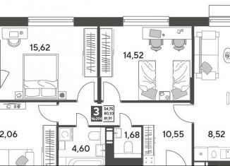 Продается 3-комнатная квартира, 81.9 м2, Московская область