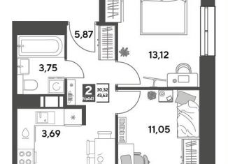 Продам 2-ком. квартиру, 43.6 м2, Московская область