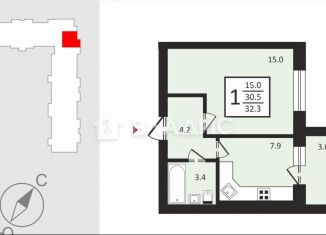 Продам однокомнатную квартиру, 32.2 м2, Владимир, Октябрьский район, Новгородская улица, 35к2