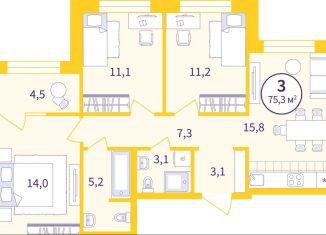 Продажа 3-комнатной квартиры, 73 м2, Екатеринбург, метро Геологическая, улица Репина, 111