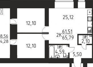 Продается 2-ком. квартира, 65.8 м2, Томская область, улица Василия Кандинского, 4