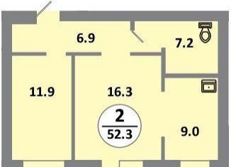 2-комнатная квартира на продажу, 52.5 м2, Красноярск, проспект 60 лет Образования СССР, 48, Советский район