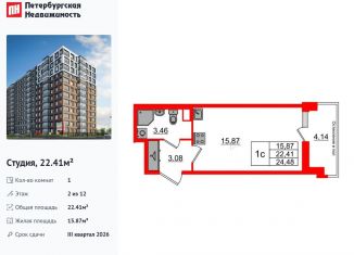 Квартира на продажу студия, 22.4 м2, Санкт-Петербург, муниципальный округ Невская Застава