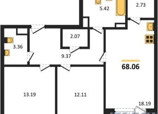 Продается двухкомнатная квартира, 68.1 м2, Воронеж, Левобережный район