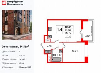 Продается 1-ком. квартира, 34.6 м2, Санкт-Петербург, Кубинская улица, 76к3