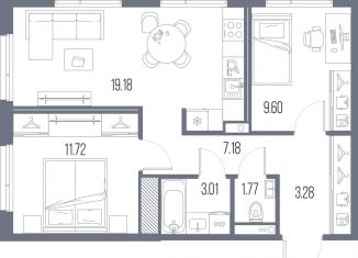 Продается 2-комнатная квартира, 55.7 м2, Санкт-Петербург, метро Нарвская