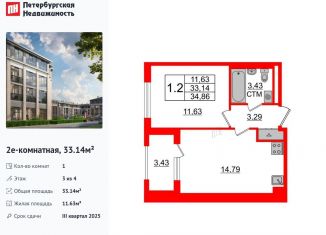 Продается 1-ком. квартира, 33.1 м2, посёлок Стрельна