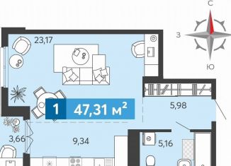 Продам квартиру студию, 47.3 м2, Пензенская область, Прибрежный бульвар, 3