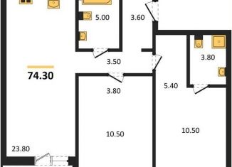 Продаю 2-комнатную квартиру, 74.3 м2, Новосибирск, улица Аэропорт, 88, ЖК Авиатор