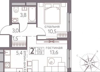 Продаю 2-комнатную квартиру, 37.8 м2, Пермь, ЖК Погода, Серебристая улица, 3