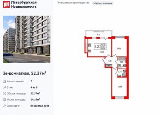 Продаю двухкомнатную квартиру, 52.4 м2, Санкт-Петербург, муниципальный округ Новоизмайловское, Кубинская улица, 78к2