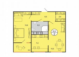 Продажа 2-ком. квартиры, 58 м2, Ставрополь