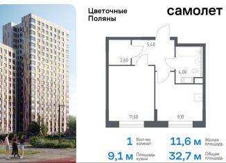 Однокомнатная квартира на продажу, 32.7 м2, Москва, жилой комплекс Цветочные Поляны Экопарк, к6