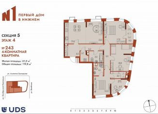 4-комнатная квартира на продажу, 119.8 м2, Нижний Новгород