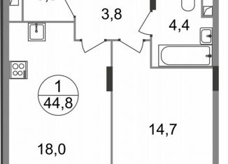 Продается однокомнатная квартира, 44.8 м2, Московская область