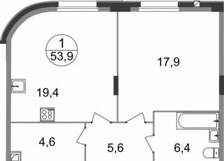 Продаю 1-ком. квартиру, 53.9 м2, Московская область