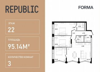 Продаю 3-комнатную квартиру, 95.1 м2, Москва, улица Пресненский Вал, 27с2, метро Белорусская