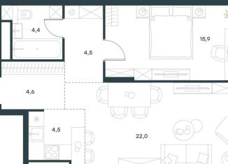 Двухкомнатная квартира на продажу, 55.9 м2, Москва, Профсоюзная улица, 2/22