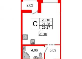 Квартира на продажу студия, 27.3 м2, Санкт-Петербург, Михайловская дорога, 22к2