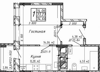 Однокомнатная квартира на продажу, 33.2 м2, Калуга, Азаровская улица, 40к4