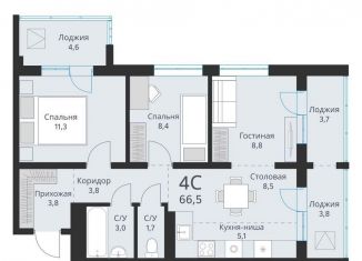 Продается 4-ком. квартира, 66.5 м2, Новосибирская область, Большая улица, 23