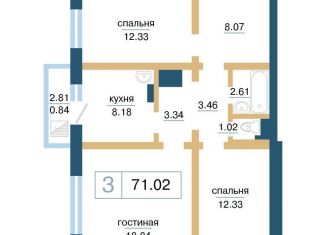 Продаю трехкомнатную квартиру, 71 м2, Красноярск