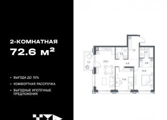 Продажа 2-комнатной квартиры, 72.6 м2, Москва, метро Печатники