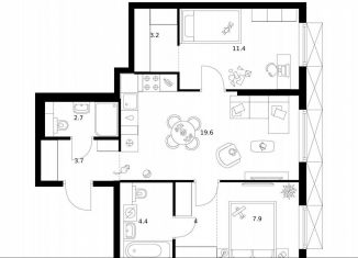 Продам 2-комнатную квартиру, 56.9 м2, Москва, район Перово