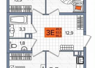 3-комнатная квартира на продажу, 86.3 м2, Краснодар, улица Западный Обход, 65/1