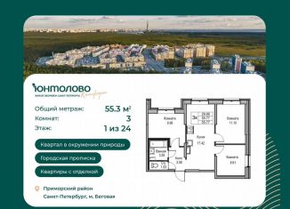 Продается 3-ком. квартира, 55.3 м2, Санкт-Петербург, Приморский район, Ивинская улица, 19к4