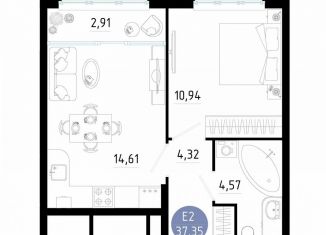 Продается однокомнатная квартира, 37.4 м2, Рязань