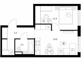 1-ком. квартира на продажу, 37.3 м2, Москва, район Очаково-Матвеевское