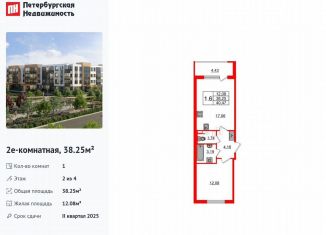 Продаю однокомнатную квартиру, 38.3 м2, посёлок Шушары