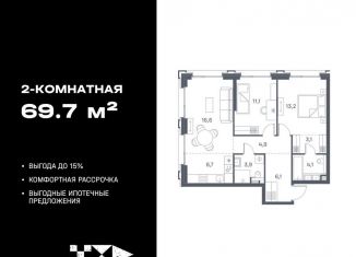 Продажа 2-комнатной квартиры, 69.7 м2, Москва, метро Печатники