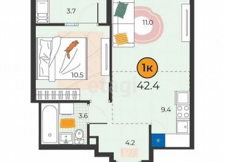 Продажа 1-ком. квартиры, 42.4 м2, Тюмень, улица Эльвиры Федоровой, 1к1, Восточный округ