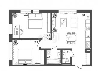 Продажа 2-комнатной квартиры, 54.4 м2, Тюмень, Полевая улица, 117к4, ЖК Озёрный Парк