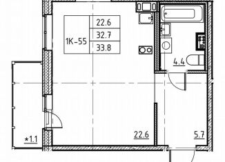 Продаю квартиру студию, 34 м2, городской посёлок Новоселье