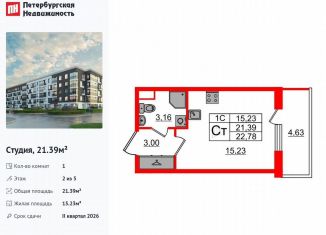 Продам квартиру студию, 21.4 м2, Санкт-Петербург, муниципальный округ Пулковский Меридиан