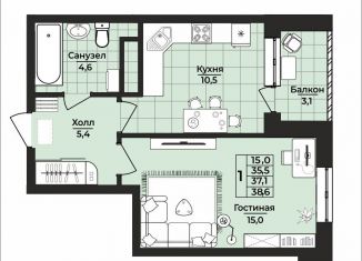 Продается 1-комнатная квартира, 37 м2, Ульяновск, Заволжский район, жилой комплекс Верново, 2