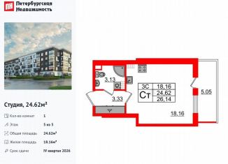 Квартира на продажу студия, 24.6 м2, Санкт-Петербург, Московский район