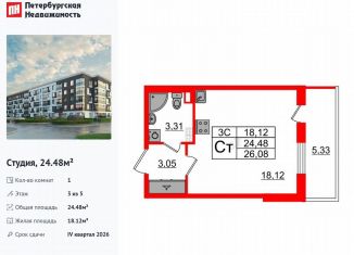 Квартира на продажу студия, 24.5 м2, Санкт-Петербург, Московский район