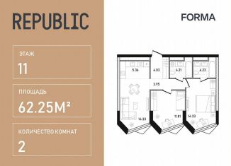 Продажа 2-комнатной квартиры, 62.3 м2, Москва, Пресненский район, улица Пресненский Вал, 27с2